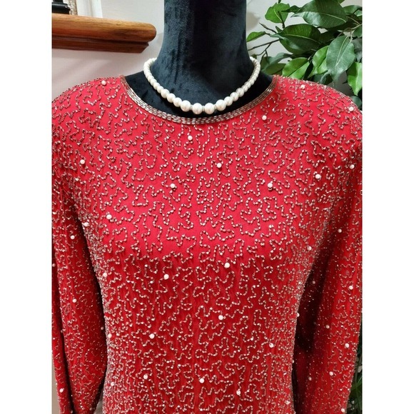 Vintage Jakelin Red 100% Rayon Long Sleeve Round Neck Knee Length Dress Size 10 - Picture 2 of 13